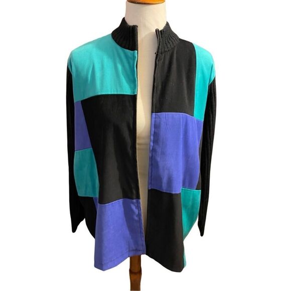 JM Collection By Jennifer Moore Y2K 90’s/2000’s Era color Block Full Zip Sweater - Picture 2 of 12